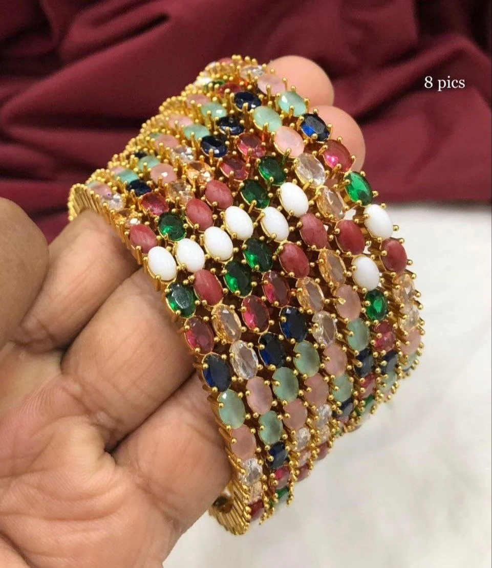 Navrathna AD Stone Bangles - Set of 8